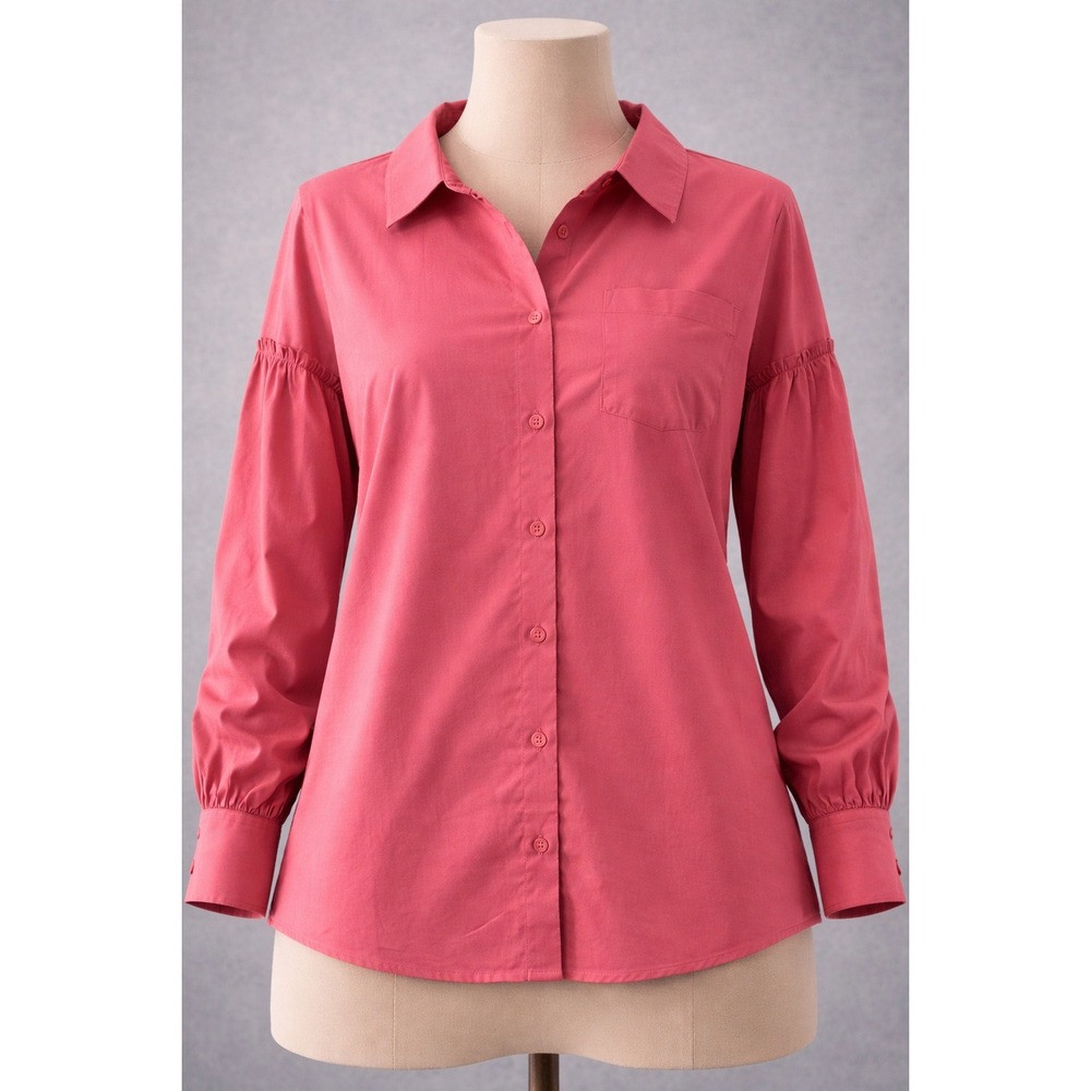 Candace Cameron Bure Rose Pink Ruffle Sleeve Button Down Shirt XXS